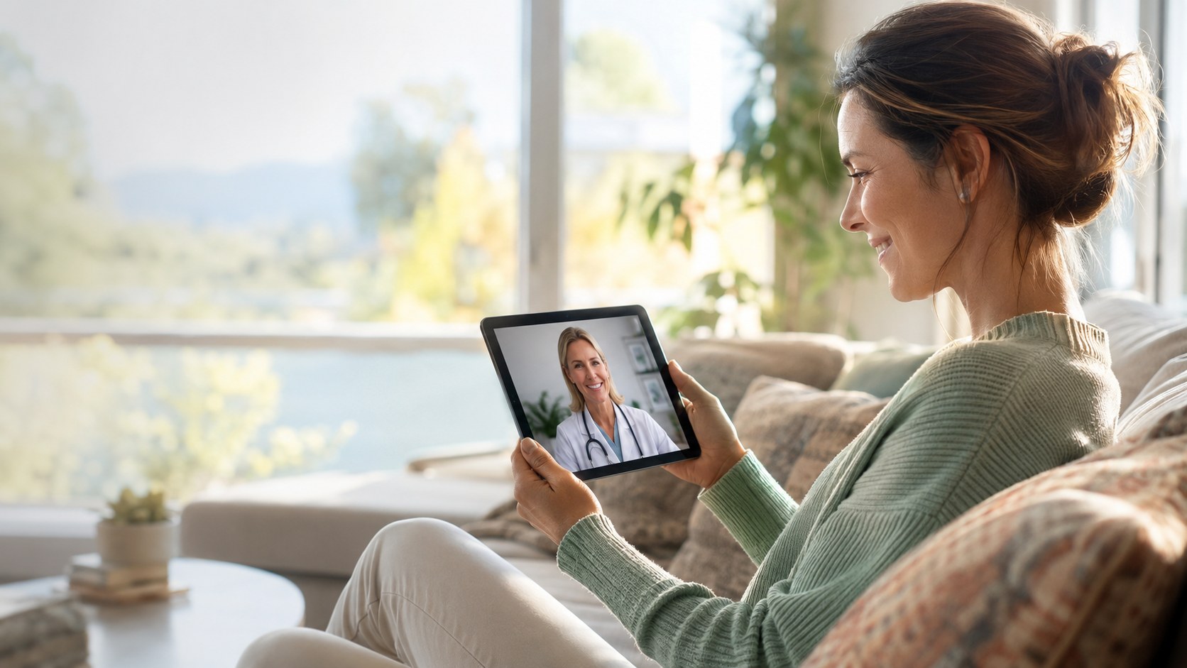 A California patient on an online urgent care video visit from home